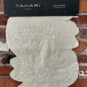 Tahari Cream Table Runner with White Floral Embroidery